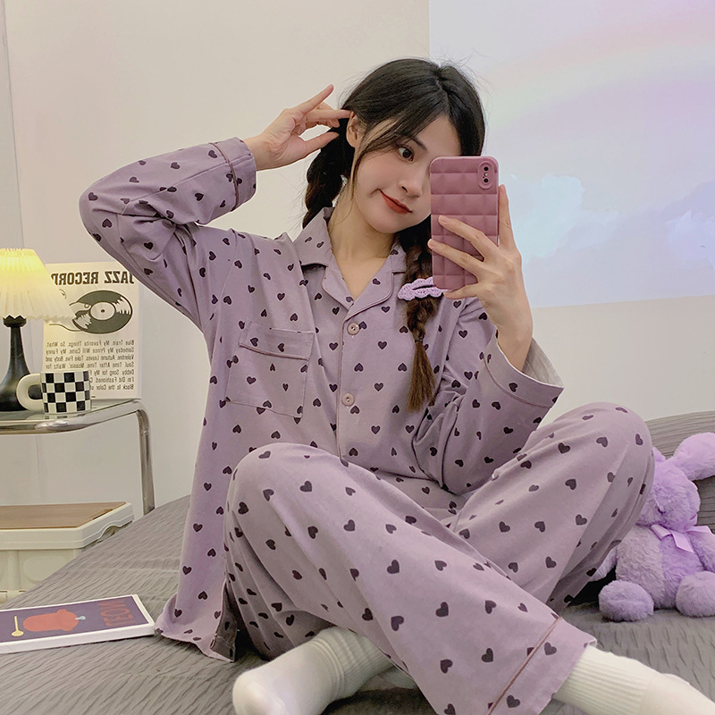 Picture of New Ins Pajamas for Women Simple Stripesd Internet Celebrity Long-Sleeved Cardigan Girl Korean Version Thin Home Wear Set Wholesale