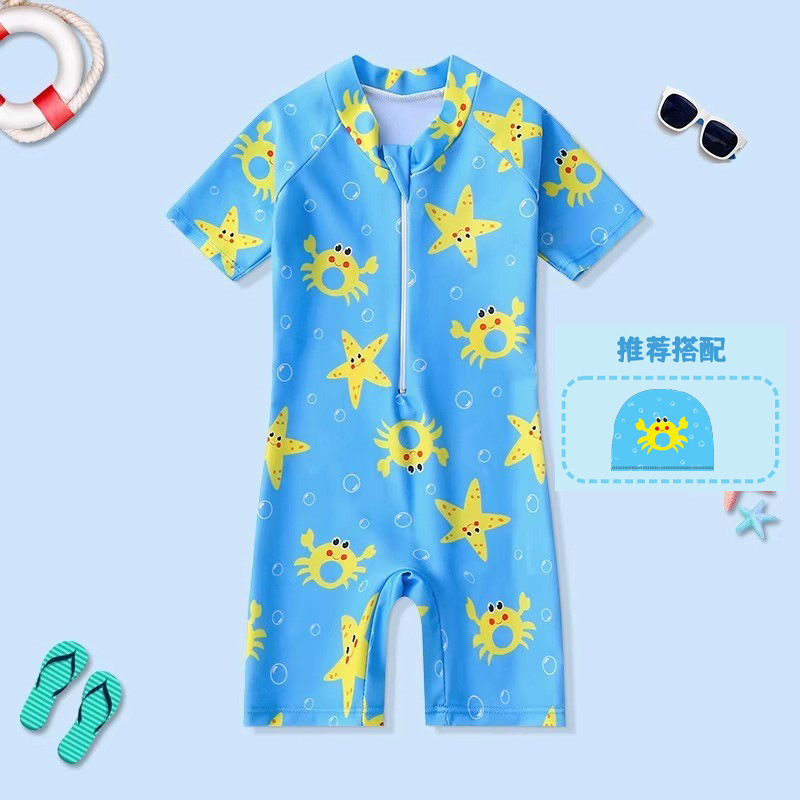 Picture of 2024 Girls' Swimsuit Cartoon Short Sleeve Children's One-Piece Swimwear for Ages 3-6 Boys' Swimwear Set with Cartoon Swim Cap