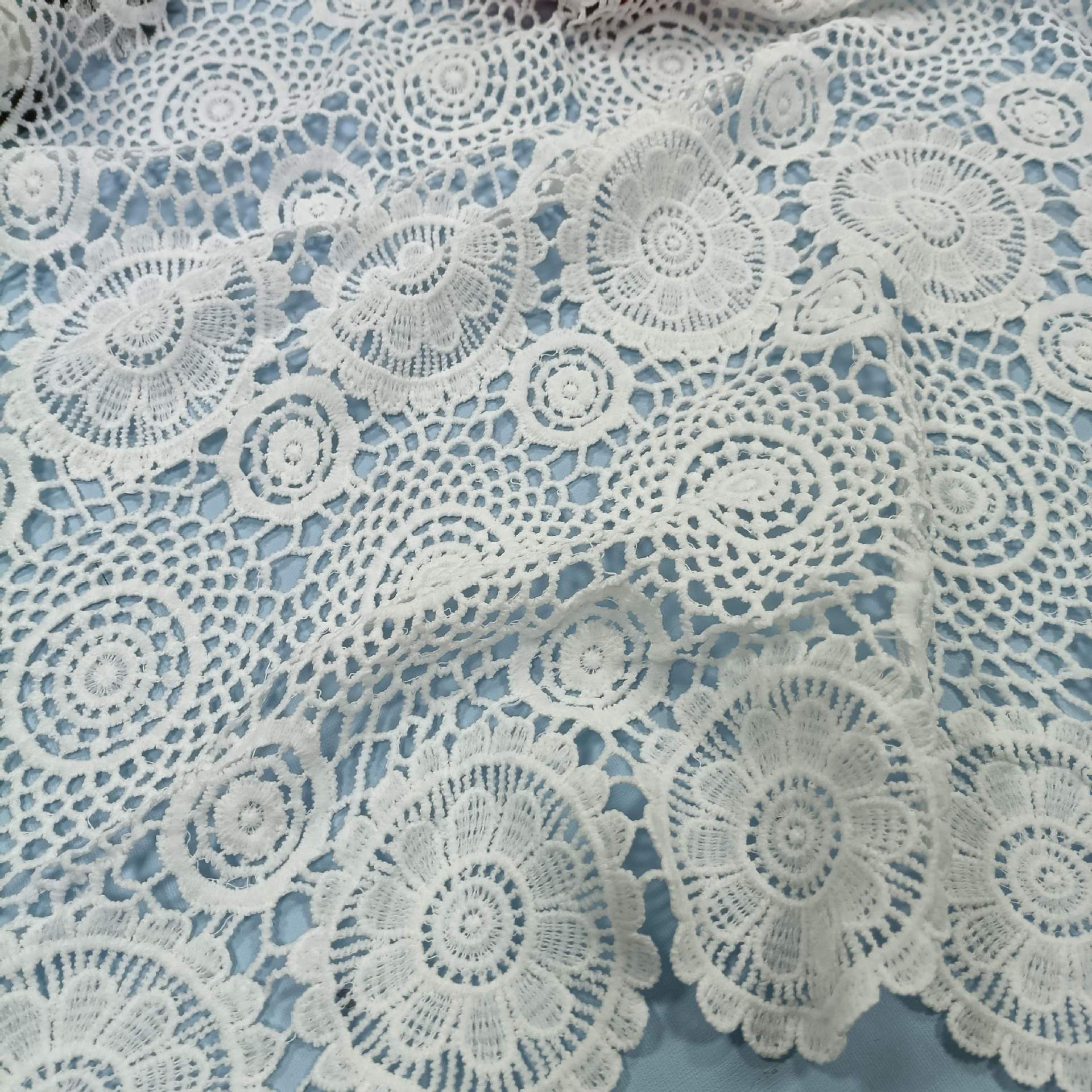 Water-Soluble Milk Silk Fabric Large and Small Circle Lace Trim Embroidery Handmade DIY Clothing Fabric