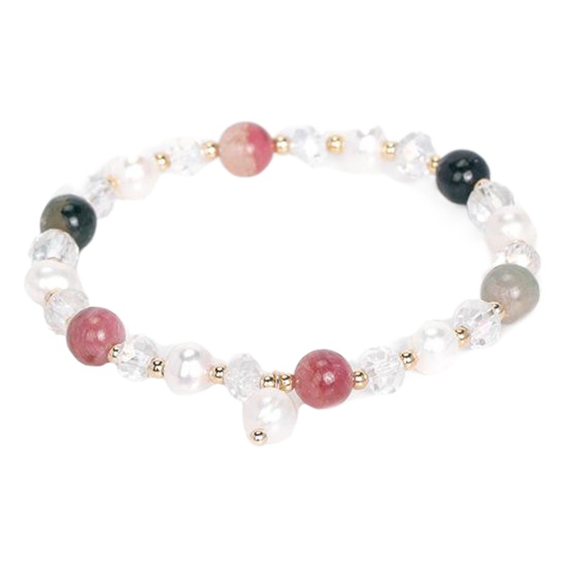 Badu Crystal Bracelet for Women, Tourmaline Pearl Glass Bead Bracelet Jewelry, Gift for Girlfriend's Birthday, Korean Style