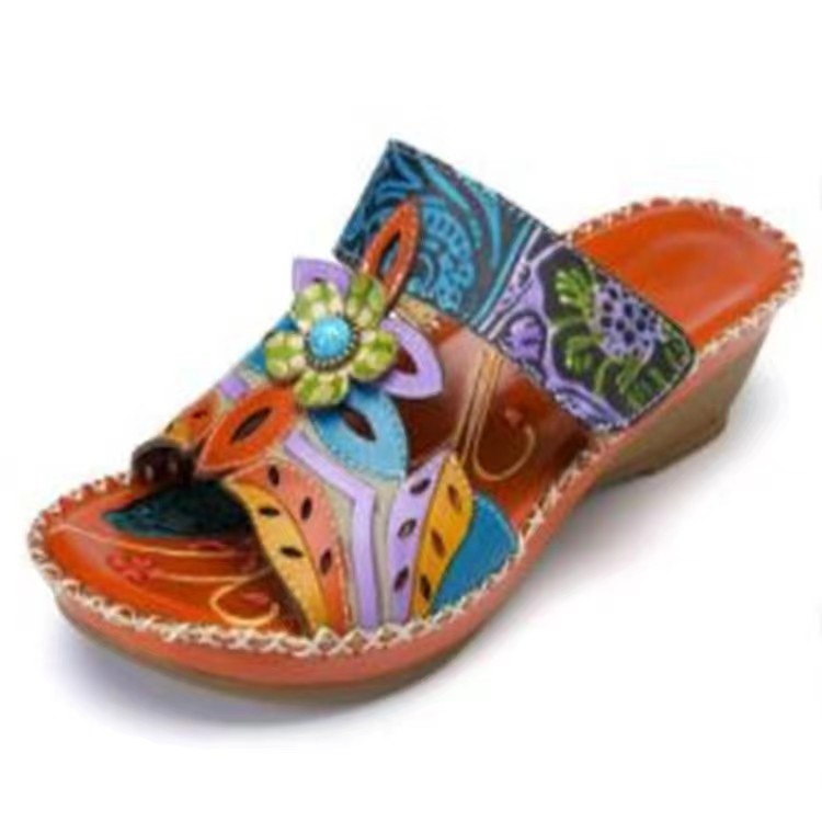 2023 new European and American women's shoes foreign trade sandals plus size slippers ethnic style flower sandals casual all-matching sandals
