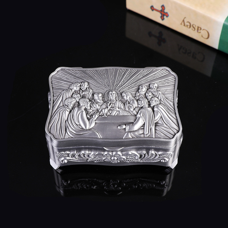 European Metal Jewelry Box Creative Retro Small Cute Religious Jewelry Jewelry Storage Packaging Gift Box Wholesale