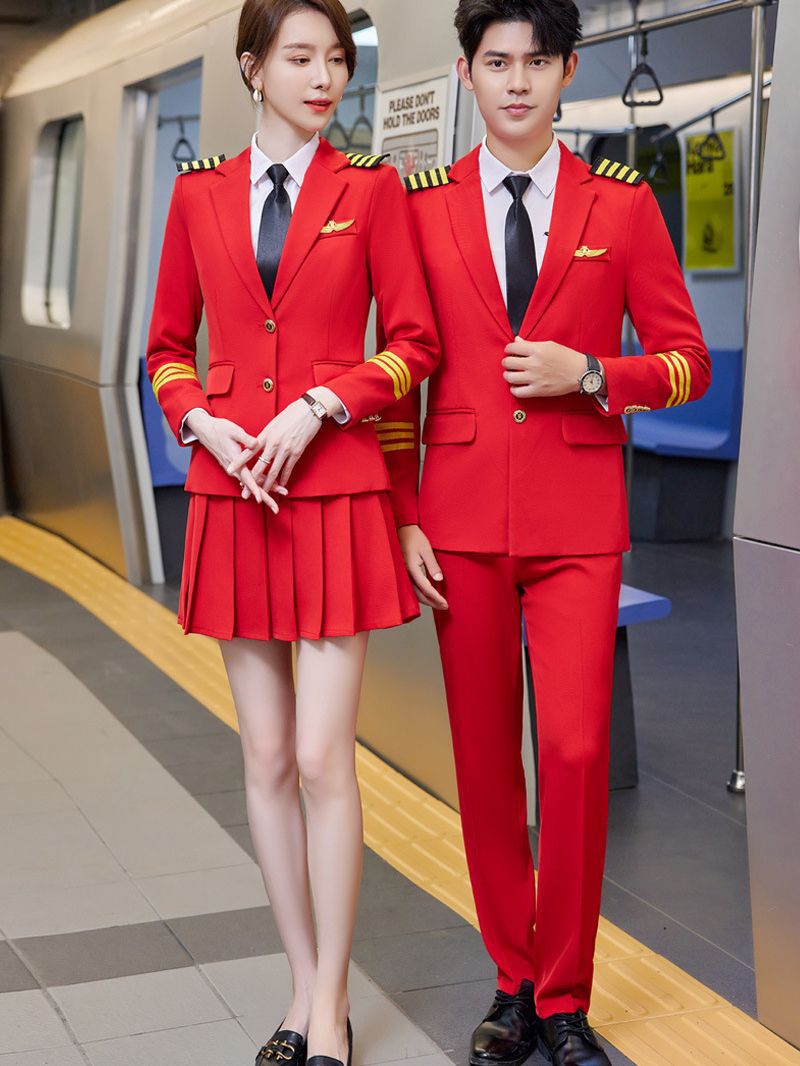 Picture of High-speed rail stewardess stewardess captain uniform men's and women's drum band costumes hotel KTV security overalls suit