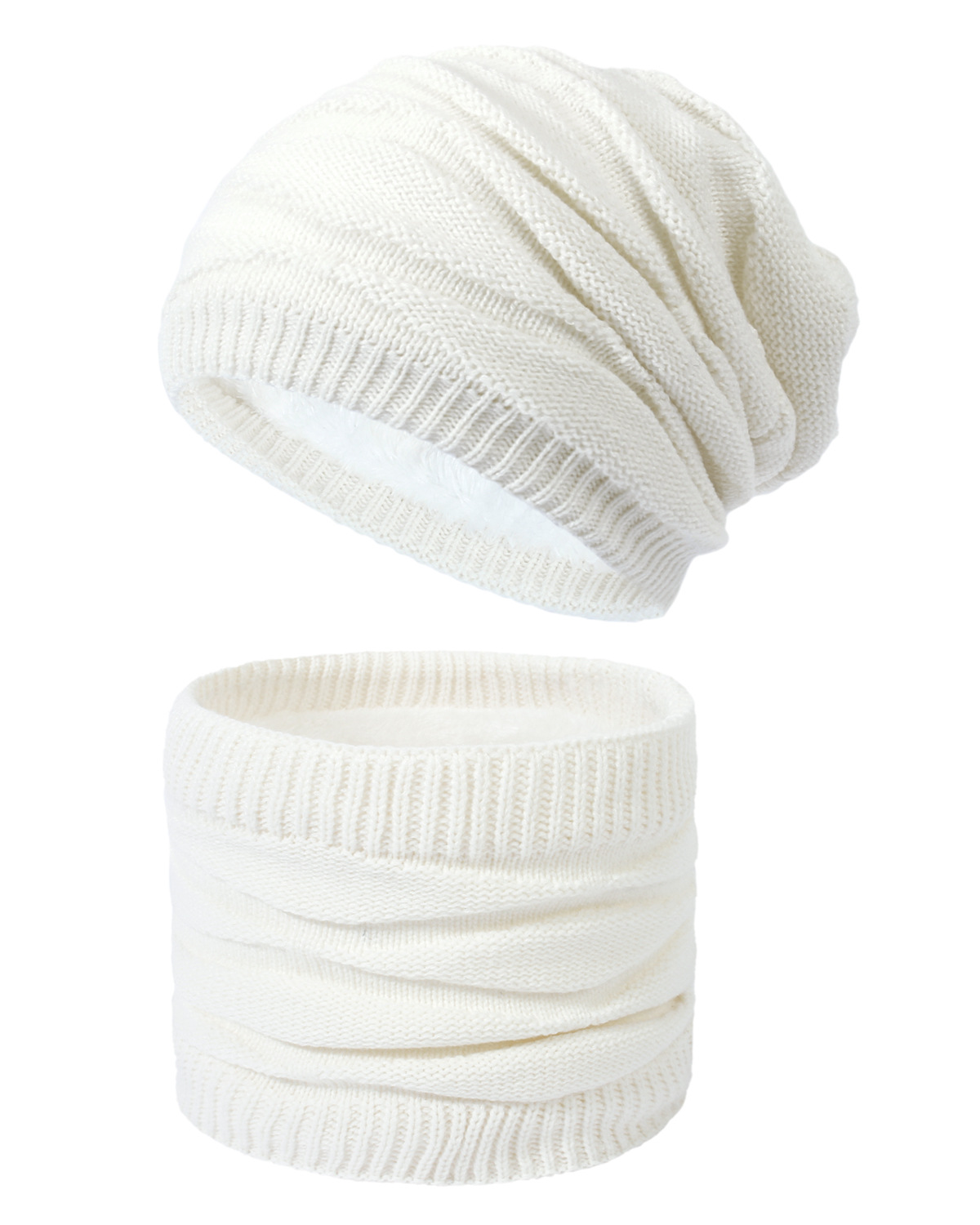 Picture of Women's Knitted Hat Winter Fleece Scarf Hat Set Diamond Knitted Wool Hat Scarf Two-Piece Set for Men