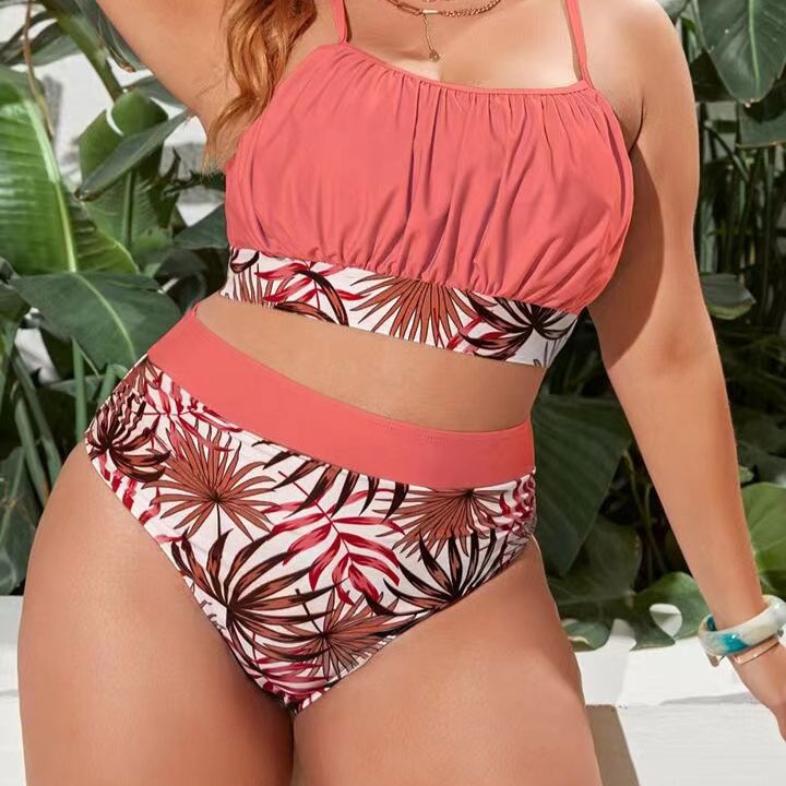 2024 European and American New Cross-border plus size Spice Girls Tight Sexy High-end Split Bikini Swimsuit Women's Suit