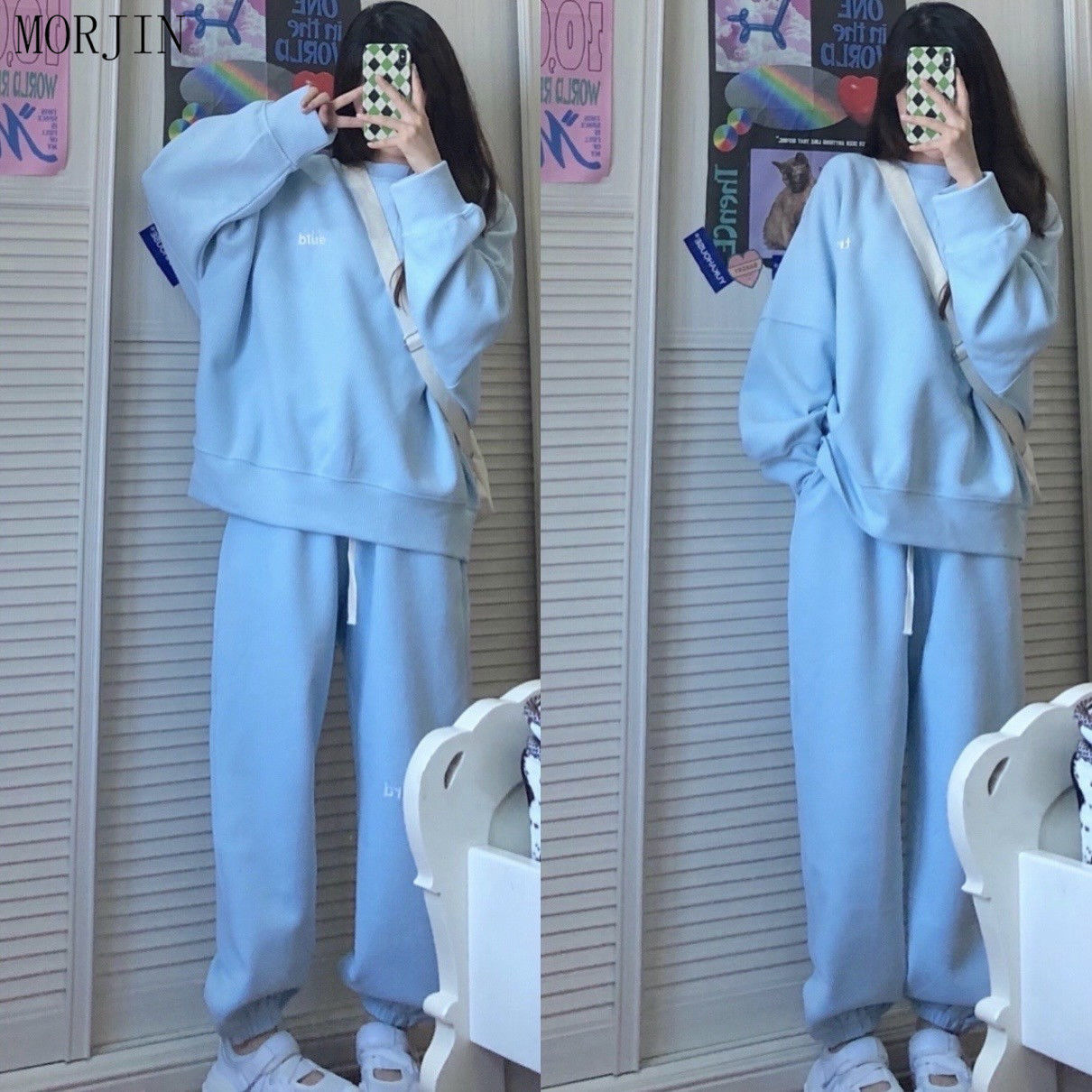 Waffle sports suit women's spring and autumn Korean style student loose plus size fashion sweater casual two-piece set
