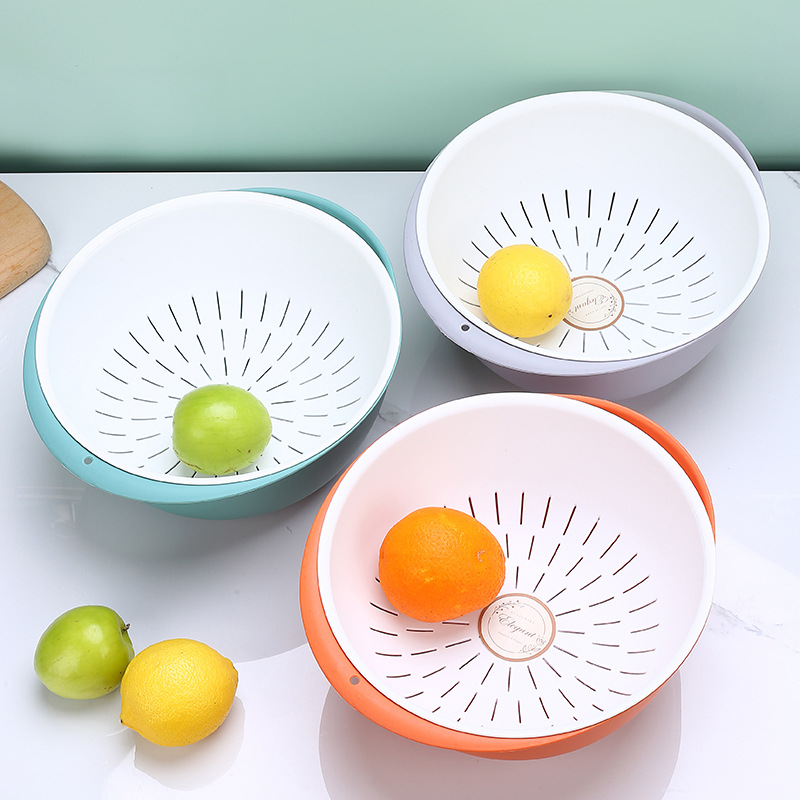 Picture of Double-layer vegetable washing basin draining basket rice washing basket four-piece set kitchen washing fruit plate living room household vegetable washing basin