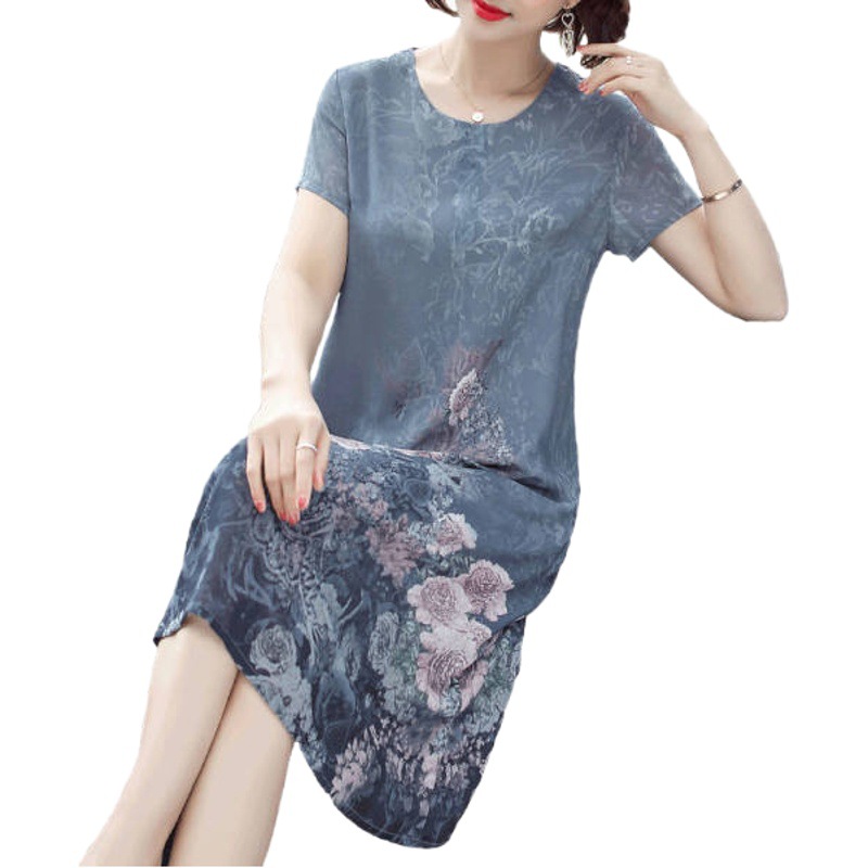 Middle-aged women's summer dress 2023 new fashion Western style plus size mom's short sleeve mid-length elegant dress