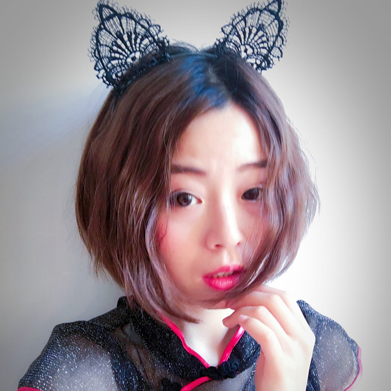 Picture of Water-soluble lace birthday party Halloween headdress headband hollow headband small ears 5022