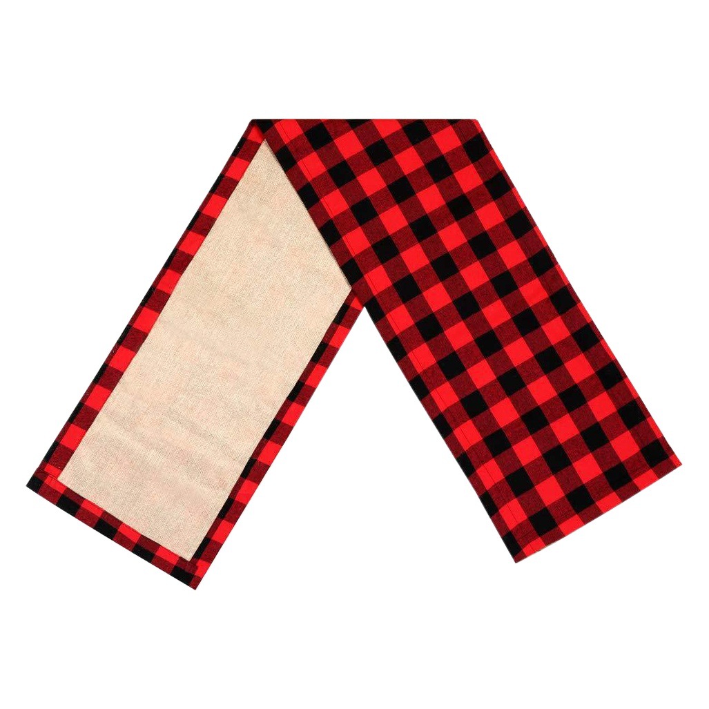 Double-layer New Christmas Decorative Supplies Plaid Cloth Table Runner Holiday Home Arrangement Red and Black Tablecloth Dining Table Mat