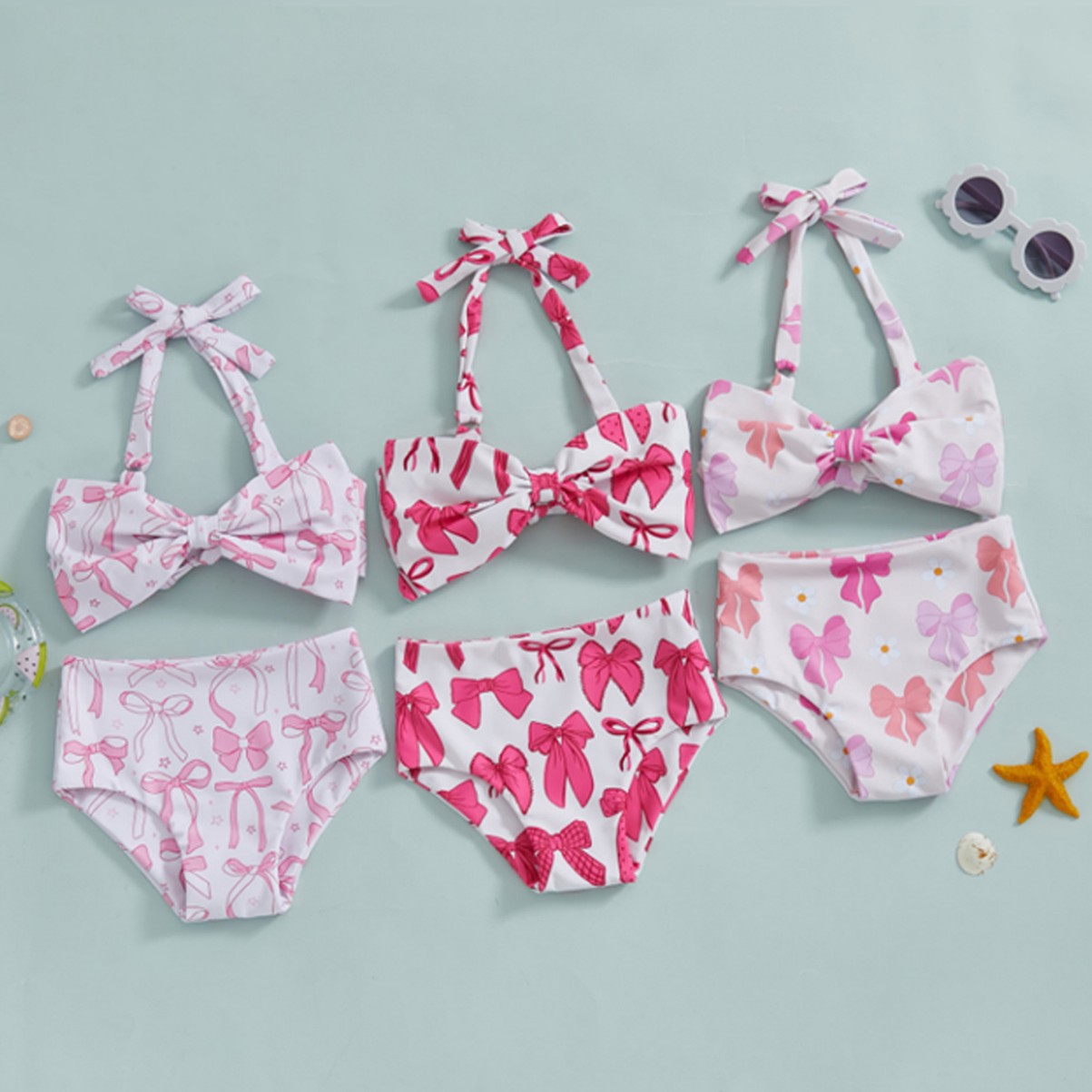1-2Y,2-3Y,3-4Y,4-5Y,5-6Y Children's Front Middle Bow Strap Children's Split Swimsuit