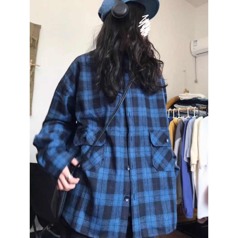 Cross-border Autumn Plaid Shirt Women's Long-sleeved Teenage Sense Students All-match Fashionable Striped Shirt Casual Jacket