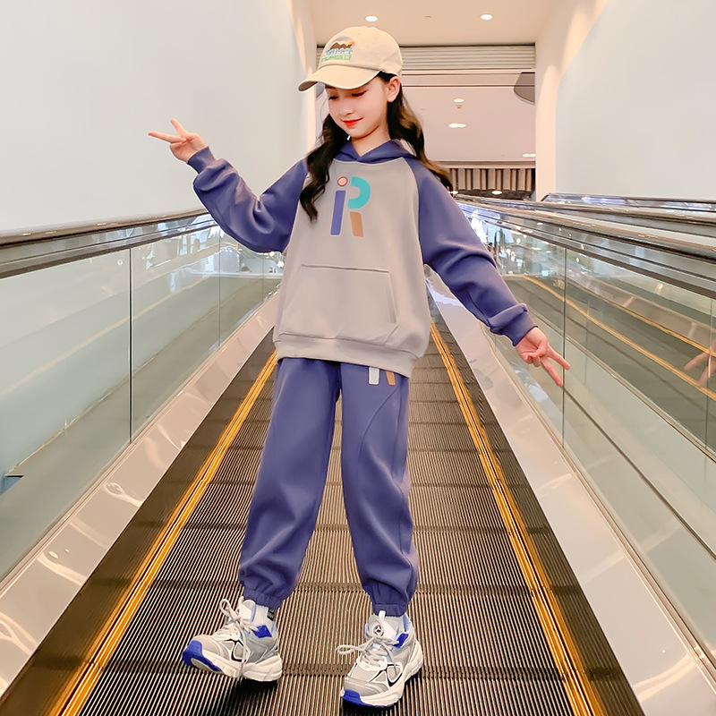 Girls Sweatshirt Set Spring Clothing 2025 New Style Kidsren's Spring & Fall Fashionable Clothes Girls and Older Kidsren's Sports Two-Piece Set