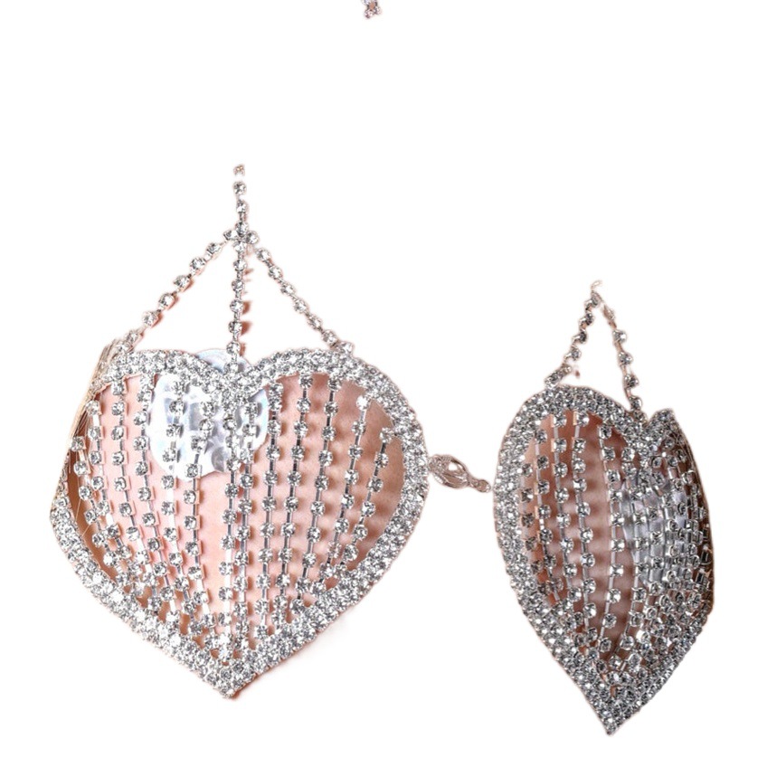INS Fashion Full Rhinestone Love Chest Chain Summer Beach Sexy Crystal Bikini Halter Bra Body Chain