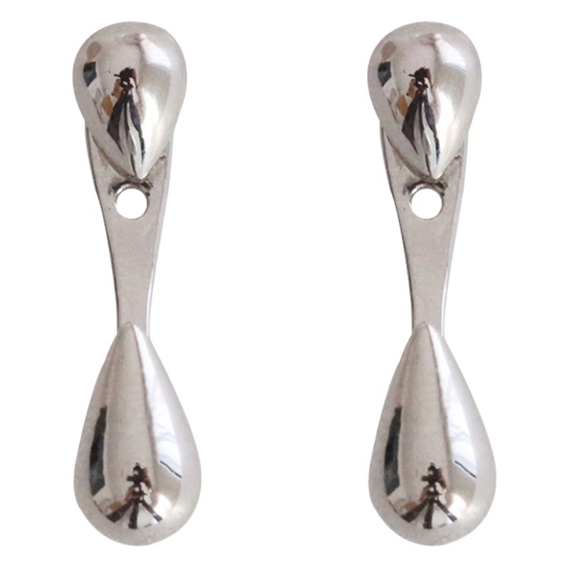 Korean version of S925 silver needle simple small smooth rear hanging water drop earrings women a two wear all-match earrings cold wind