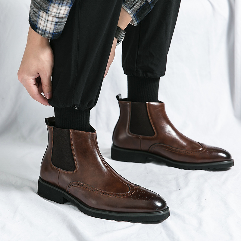 Autumn and Winter Personalized Color-polishing High-top Leather Boots Outdoor Lace-up Fashion Martin Boots Cross-border plus size Men's Chelsea Boots