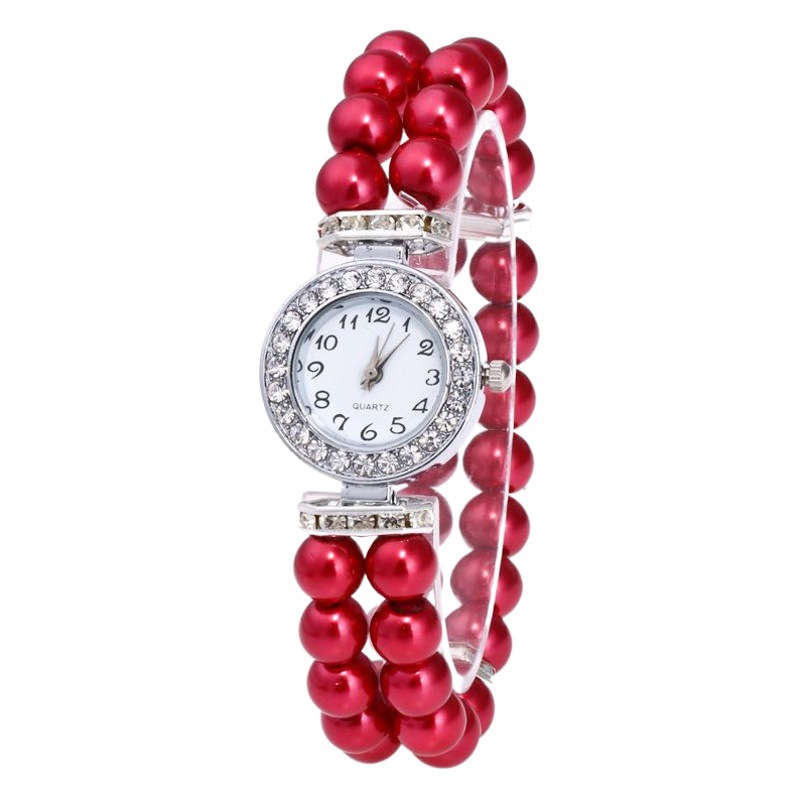 Round Diamond Decorative Exquisite Small Dial Casual Watch Women's Glass Pearl String Bracelet Quartz Watch