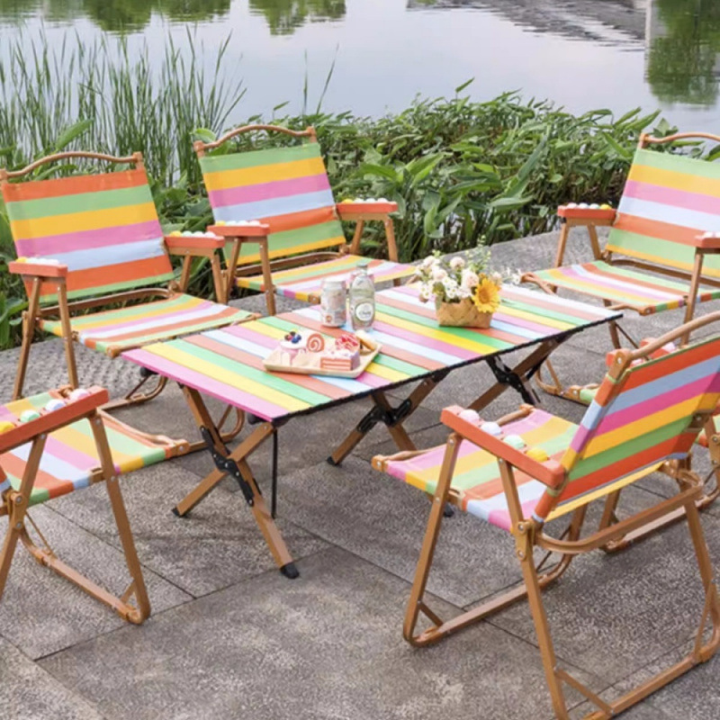 Outdoor Colorful Folding Table and Chair Egg Cone Camping Equipment Carbon Steel Picnic Table Chair Full Set Picnic Table and Chair Set
