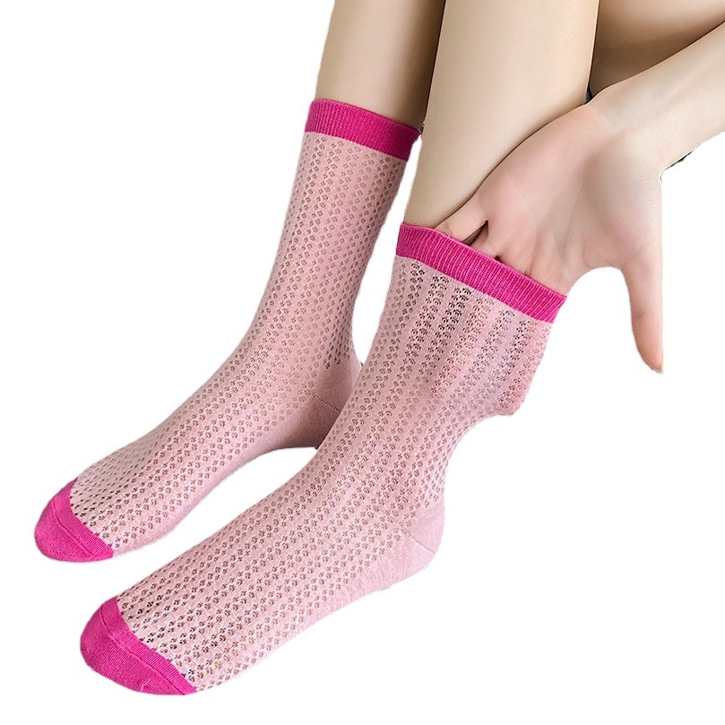 Japanese Style Candy-Colored Summer Stereo Mesh Breathable Pure Color Splicing Ins Popular Versatile Mid-Calf Women's Socks Spring and Summer