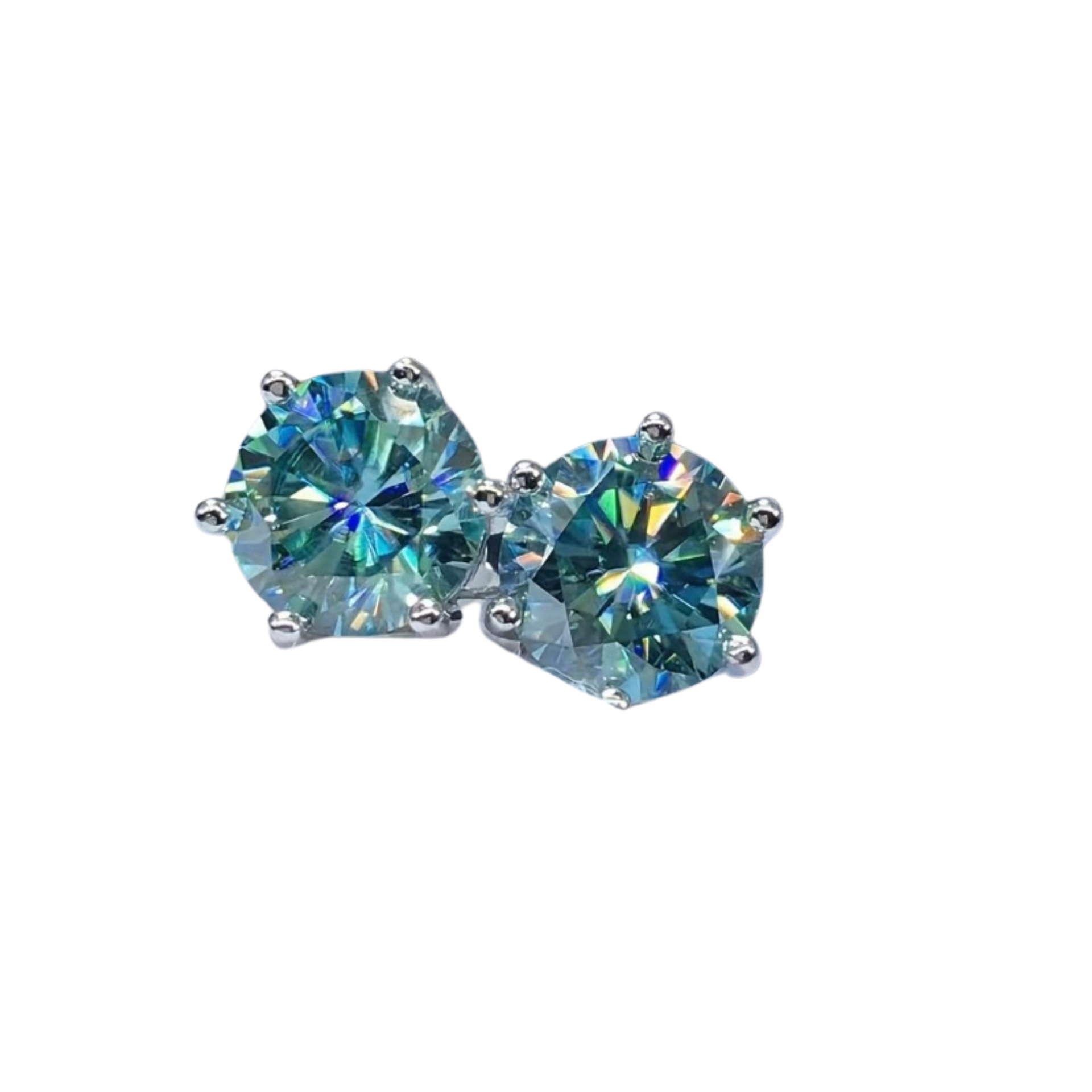 Picture of Factory in stock S925 Sterling Silver Blue Green Mosan Diamond Classic Six-claw Earrings Women's Earrings Cross-border Direct Selling High-level Sense