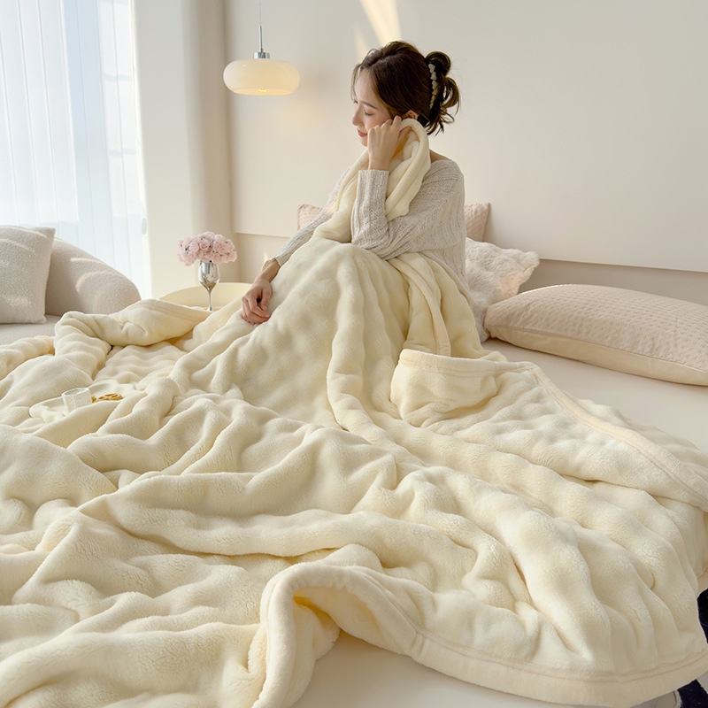 Picture of Light luxury high-grade rabbit velvet blanket double-sided velvet thickened multifunctional air conditioning blanket lunch break blanket gift blanket wholesale