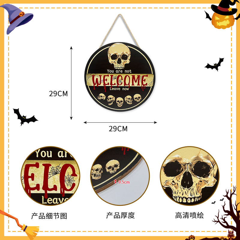 Picture of Cross-Border New Halloween Wall Decoration Wall Hanging Round Pumpkin Cat Horror Festival Welcome Wood Art Wall Decoration Door Hanging
