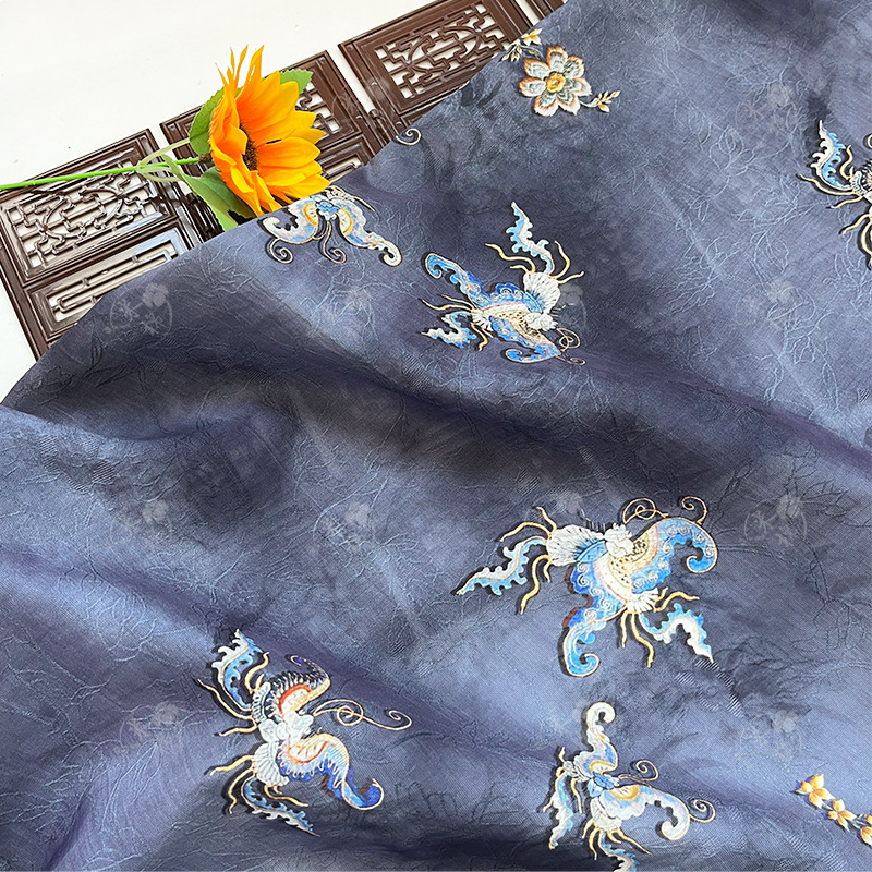 Ink Golden Butterfly New Chinese style Tencel jacquard fabric Hanfu cheongsam dress fabric handmade DIY fabric