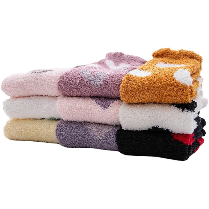 2020 Thickened Coral Velvet Socks Zhuji Cute Bear Love Small Fresh Towel Home Floor Women's Socks