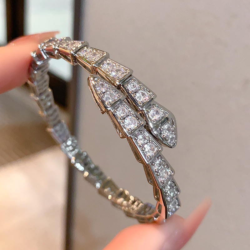 Picture of Factory direct thick gold spring full diamond snake bracelet women 18 rose gold open jewelry snake bone bracelet second generation hair