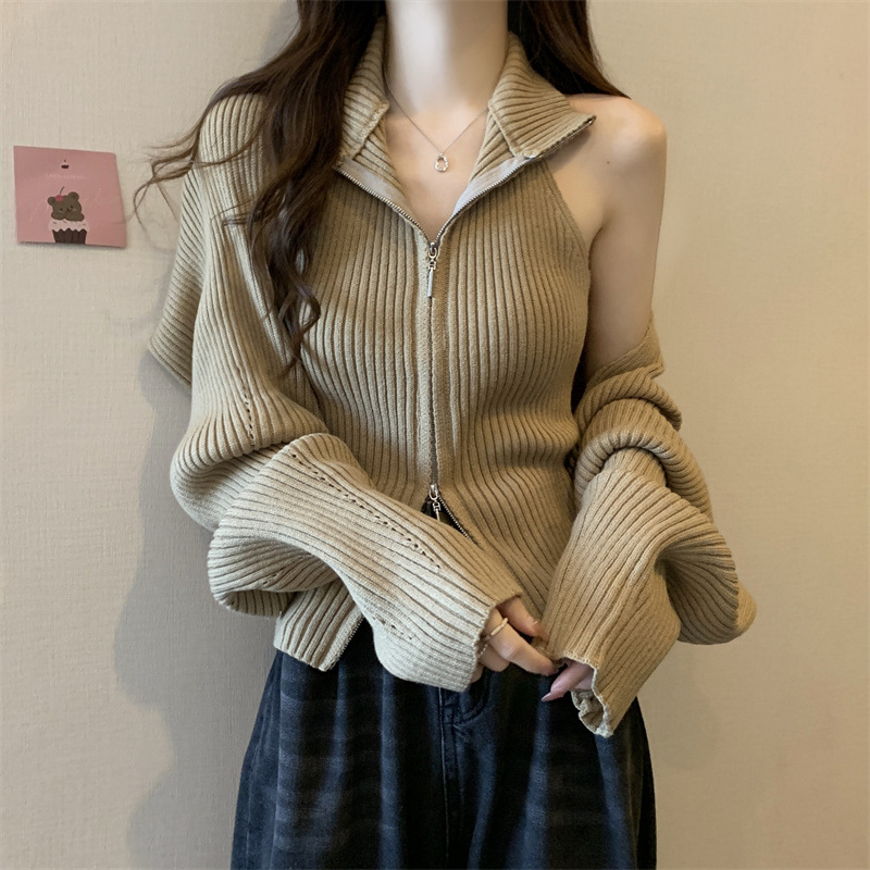 Picture of Elegant new hot girl outfit, knit cardigan, vested jacket for women, autumn slimming fitted stylish vest two-piece set
