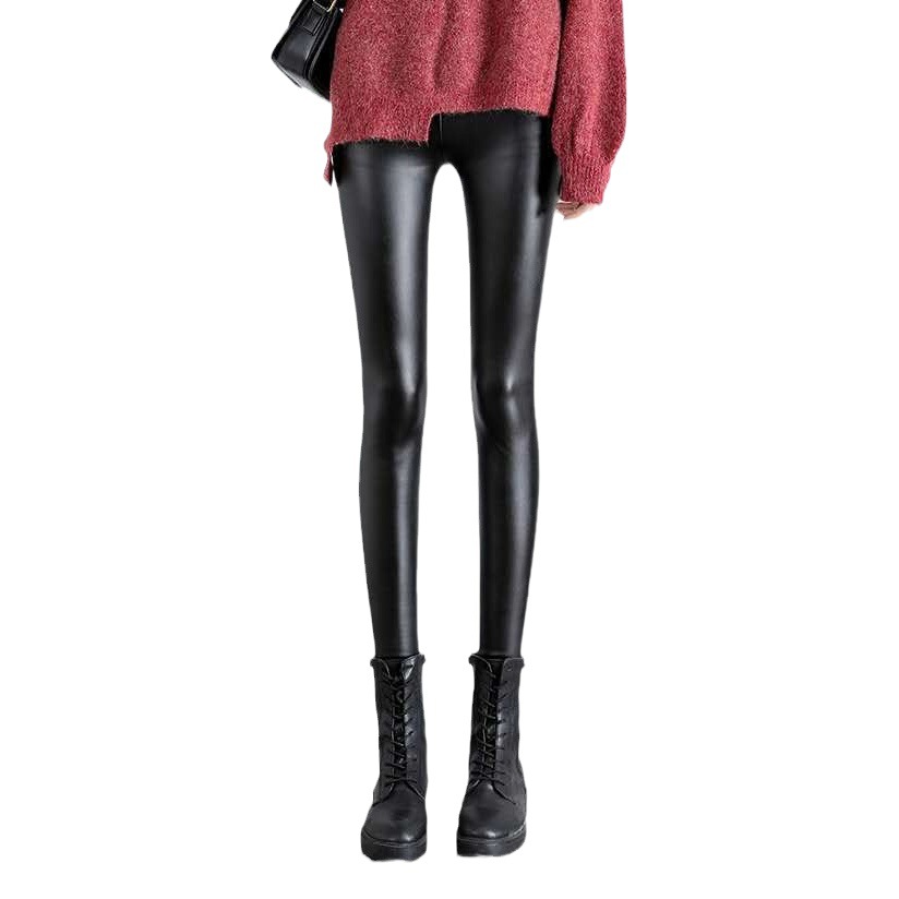 PU leather pants women's autumn and winter pants leggings fleece-lined thick high waist thin windproof waterproof wear wholesale foreign trade
