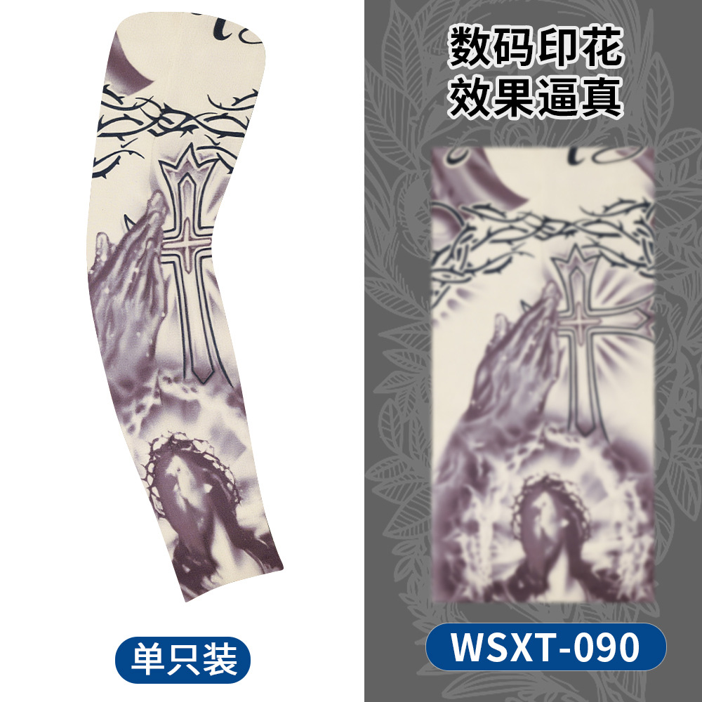 Picture of Summer Riding Sunscreen Tattoo Sleeve Simulation Tattoo Quick-drying Arm Protector Outdoor Sports Sunshade Breathable High Elastic Ice Sleeve