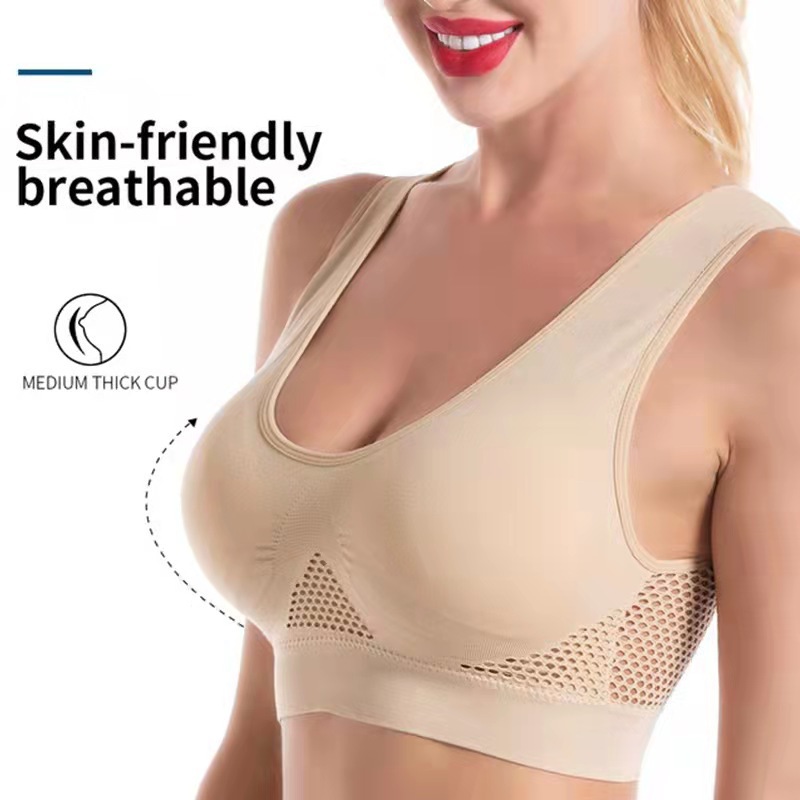 Picture of Cross-Border Popular Large Size Intimates Specially Designed for Xiyin Temu Amazon Mesh Cut Out Breathable Hole Sports Bra for Women