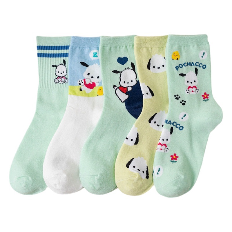 College Style Korean Style Socks Women Ins Chaodong Gate Green Cute Cartoon Dog Four Seasons Socks Short Socks