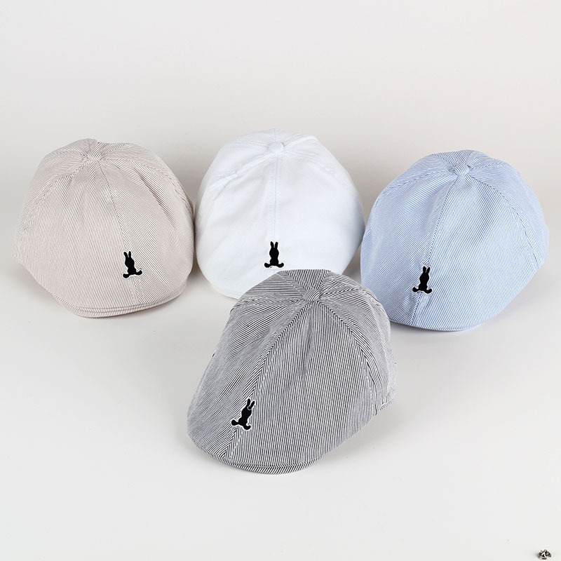 Foreign trade hot sale solid color striped embroidered little people children beret baby hat wholesale MZ2264