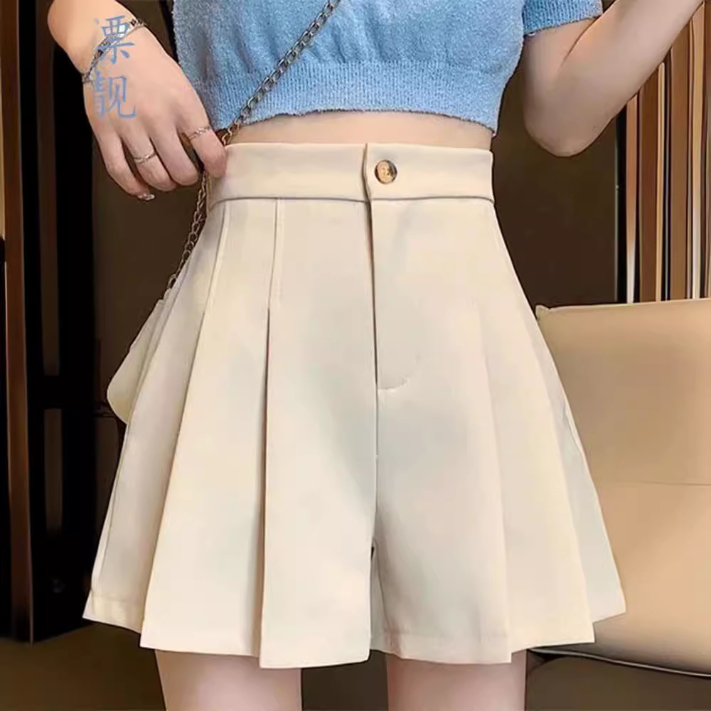 Pleated Culottes Suit Wide-Leg Pants Women's 2023 Summer Thin New Style Small High-Waisted A-Line Shorts