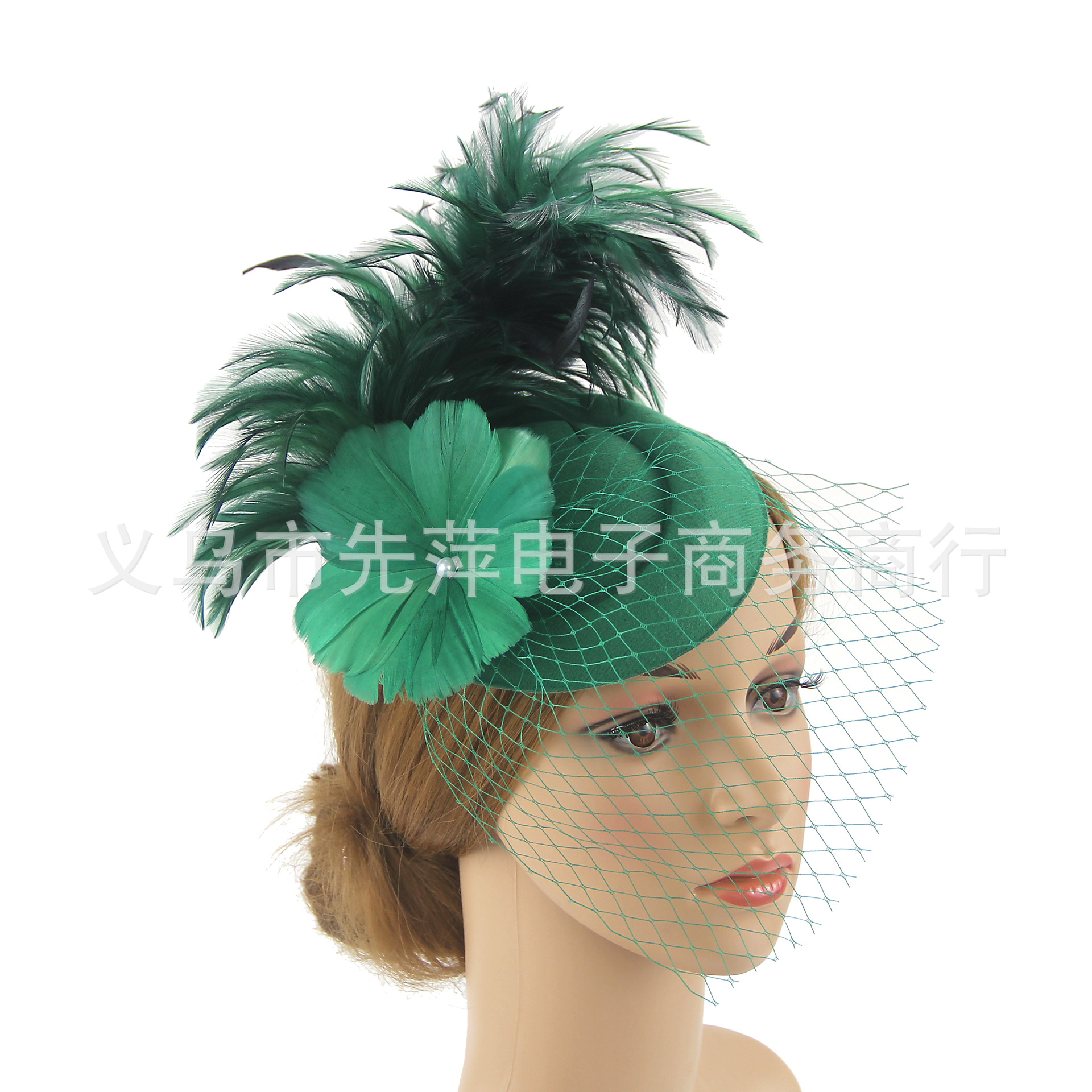 Amazon Supply Bridal Tiara Mesh Topper Show Photography Ball Halloween Exaggerated Feather Beret