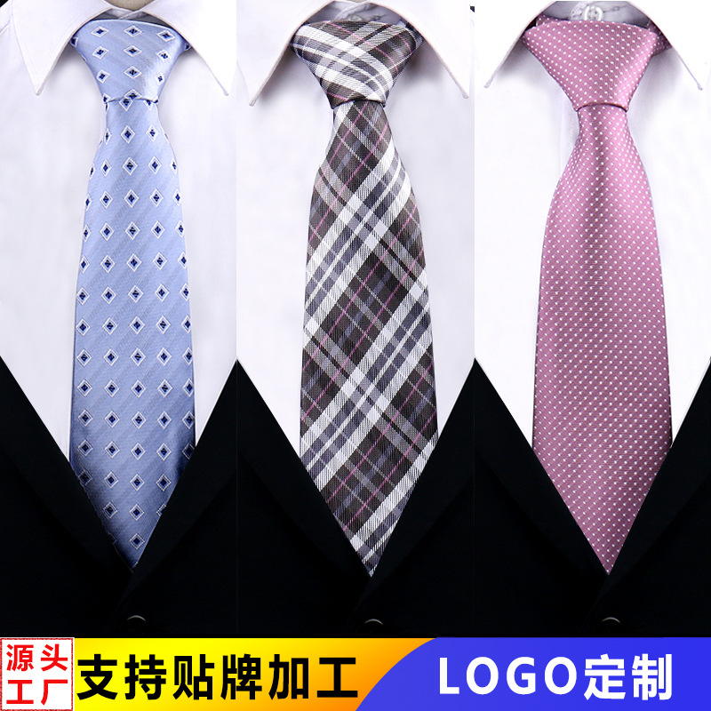 Simulated Silk Tie Men's High-End Business Banquet Casual Japanese and Korean Black Polka Dot Plaid Hand-Tied Tie in Stock