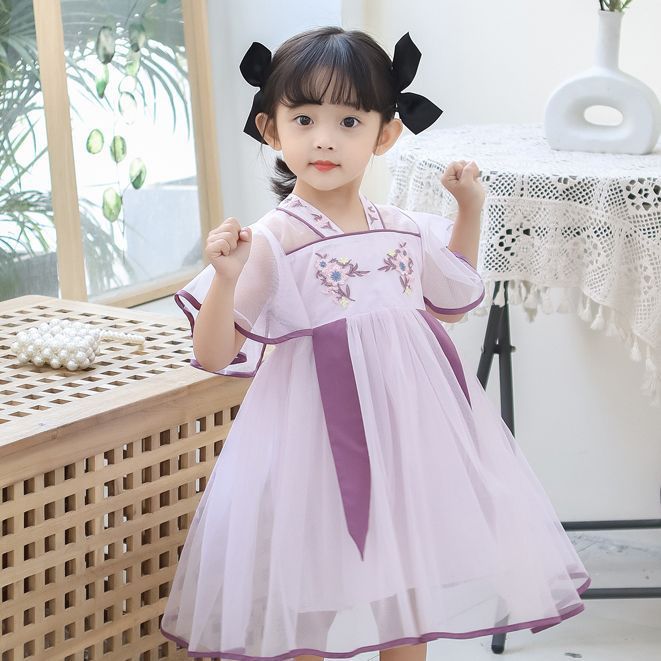 Picture of Girls Han Dynasty Dress Children's Ancient Style Flying Sleeve Mesh Skirt Baby Princess Dress Summer Dress Fashionable 2024 Summer