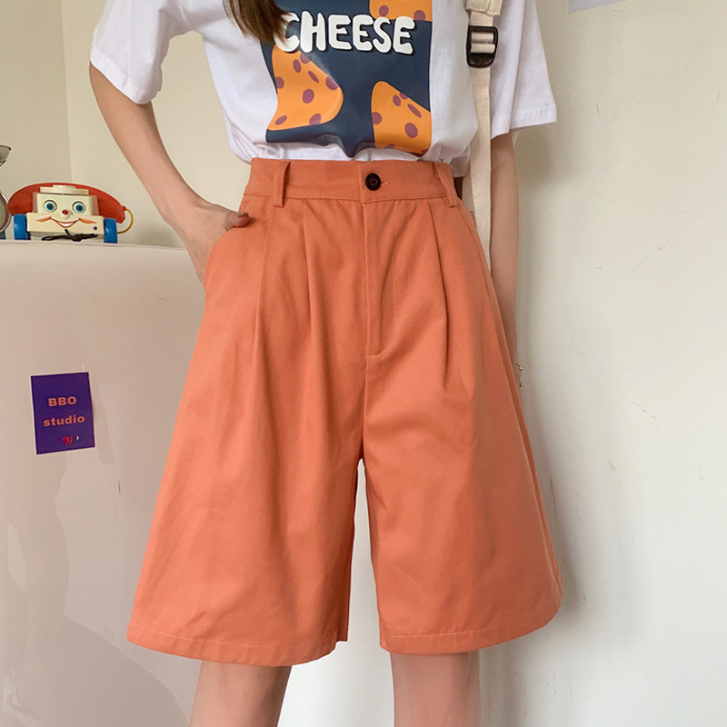 plus size Women's Shorts Women's Summer Japanese Style Retro Casual Loose High Waist Slim-fit Wide-leg Pants Five-length Pants