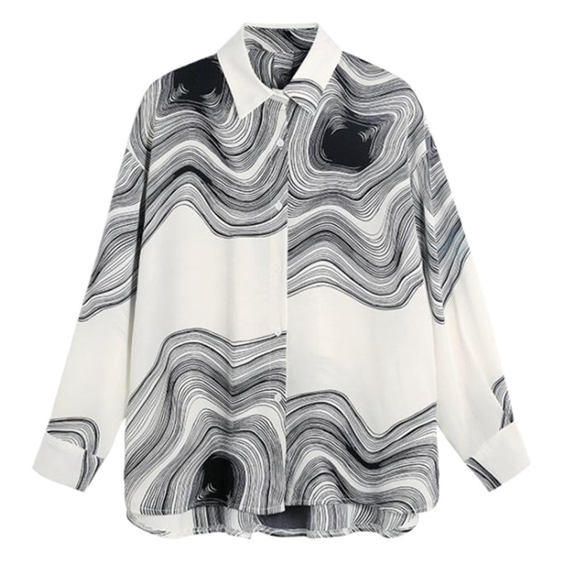 Chiffon Shirt Women's Spring and Summer 2022 New Design Sense Niche Shirt Large Size Loose All-match Long-sleeved Top