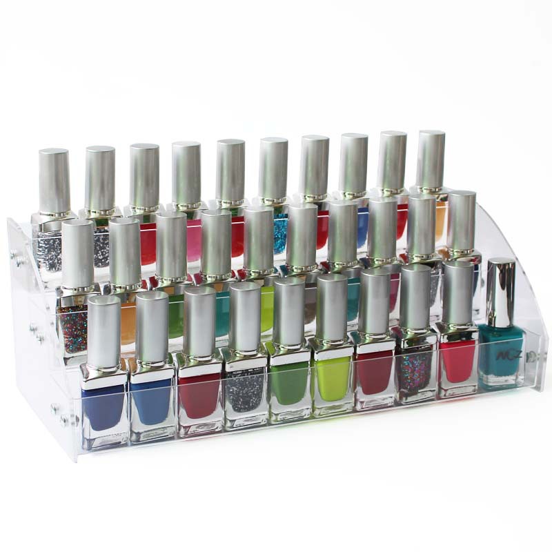 Picture of Trapezoidal 3 Three-layer Acrylic Nail Polish Display Stand Plastic Transparent Stand Nail Art Shop Display Rack Lipstick Cosmetic Rack