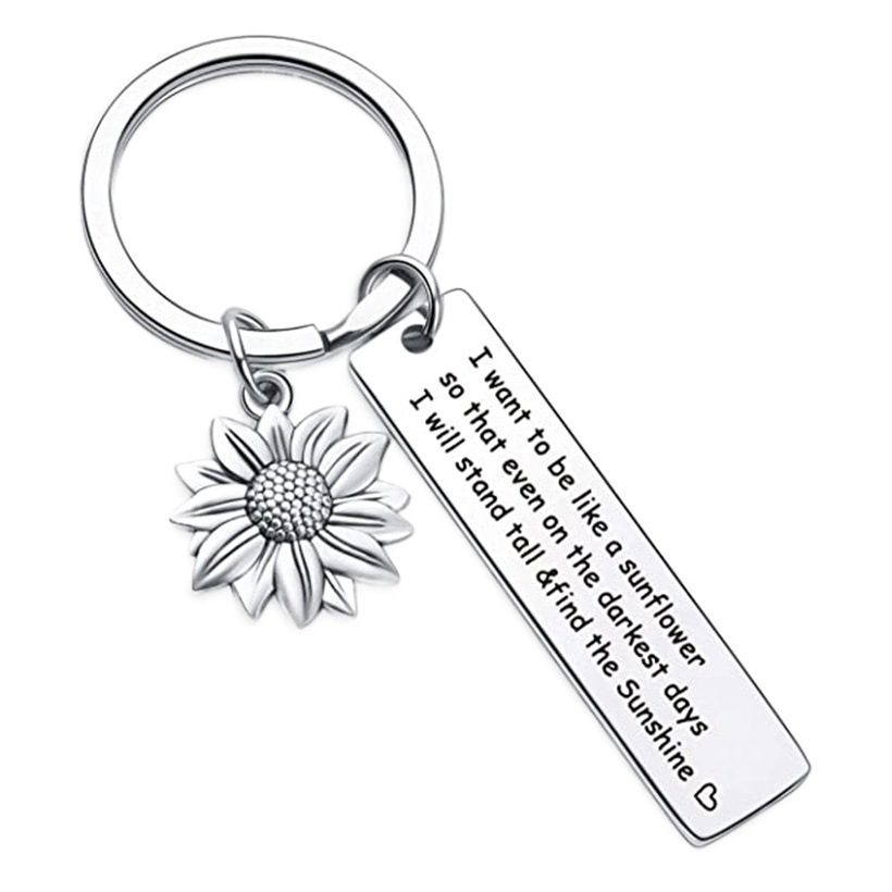 Stainless Steel Keychain true friends time Amazon Hot Engraving Gift Sunflower Keychain