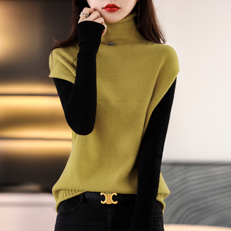 Picture of Real Shot Vest Women's Autumn and Winter New Sleeveless Top High Collar Button Loose Slimming Wool Knitted Waistcoat