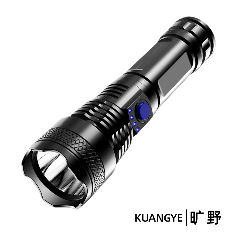 New LED flashlight, strong light, USB charging, ultra-bright high beam, long-range beam, multifunctional outdoor and home lighting