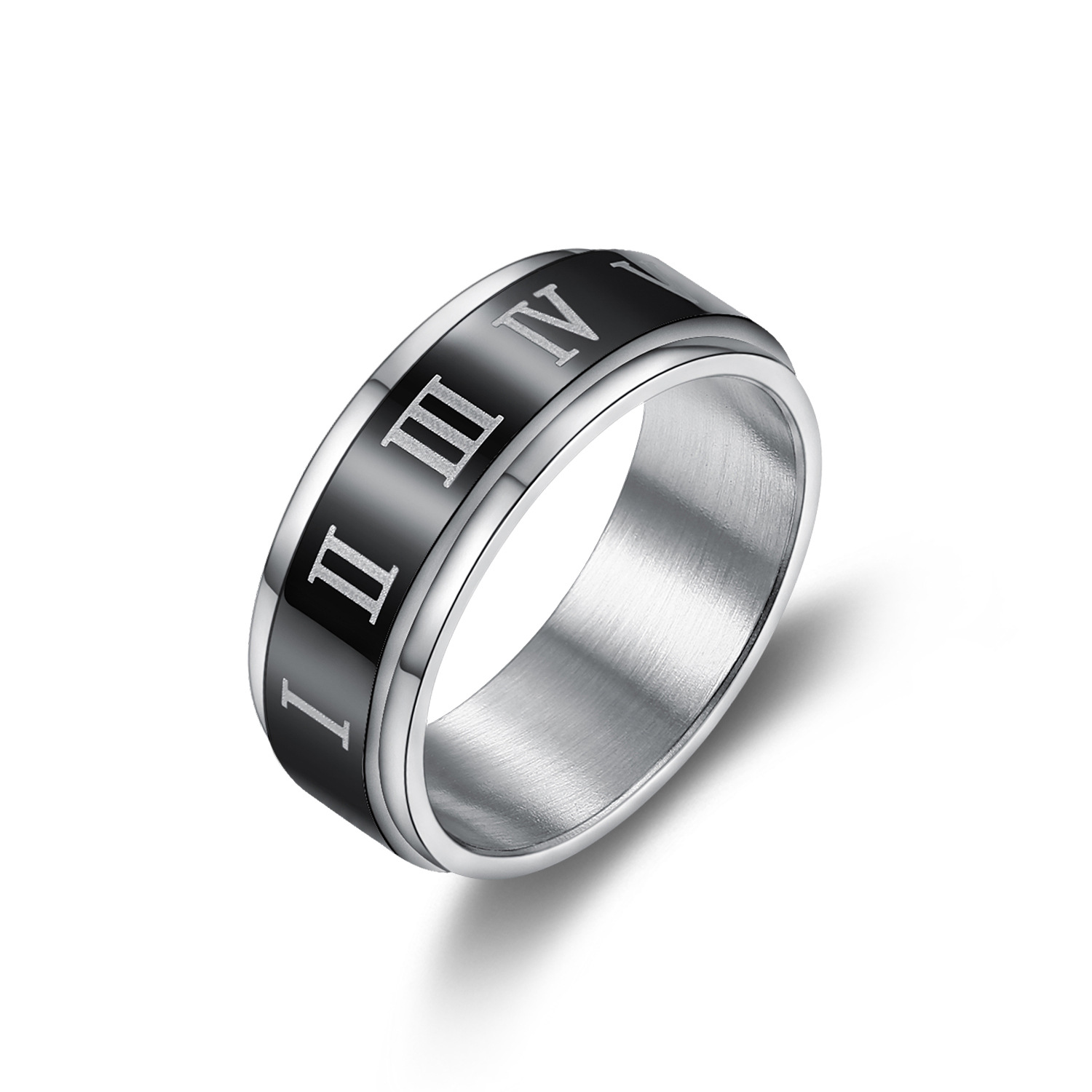 Cross-border New Men's First Jewelry European and American Creative Stainless Steel Ring Rotatable Roman Numerals Titanium Steel Ring