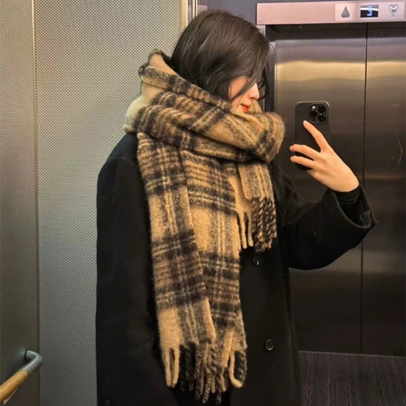 2025 Mohair Autumn/Winter New Melard Scarf Versatile Plaid Thickened Warm Neck Warmer Tiktok Hot Item