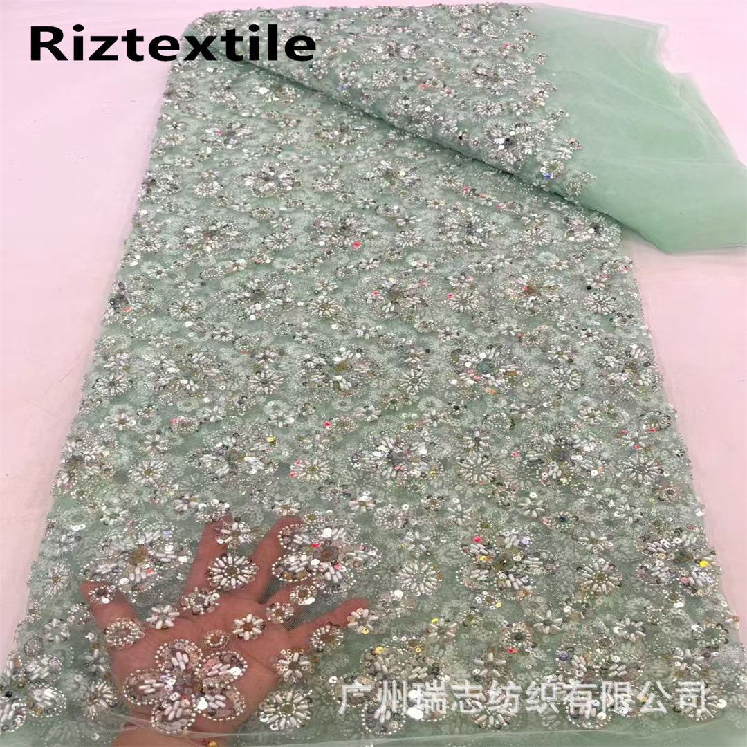 beaded Heavy Industry beaded Sequins beaded Tube Wedding Dress Evening Dress Lace European and American Children's Wear Model Catwalk Fashion Fabric