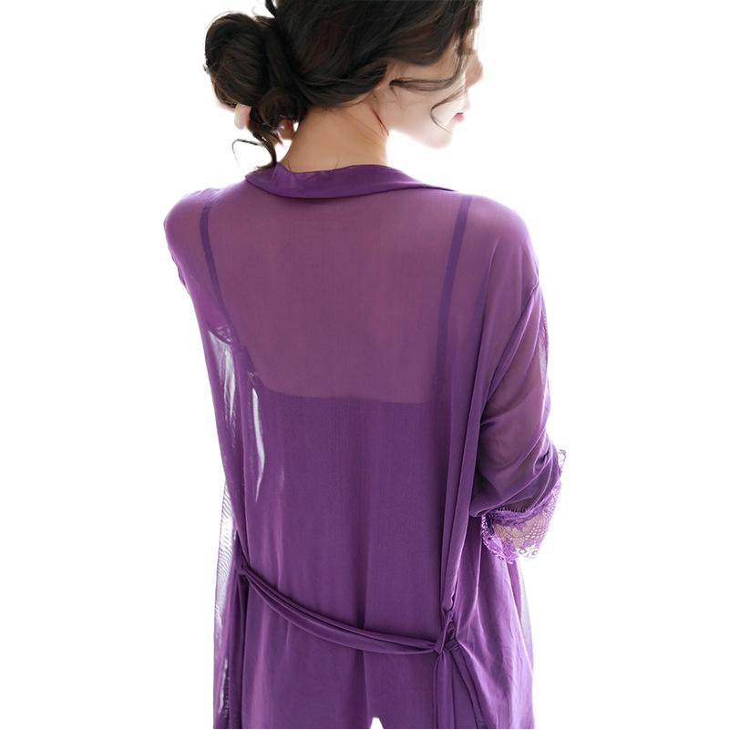 New Style Sexy Inner Women's Summer Lace Sling Nightdress Two-piece Suit Long Sleeve Sexy Pajamas Extreme Temptation Suit