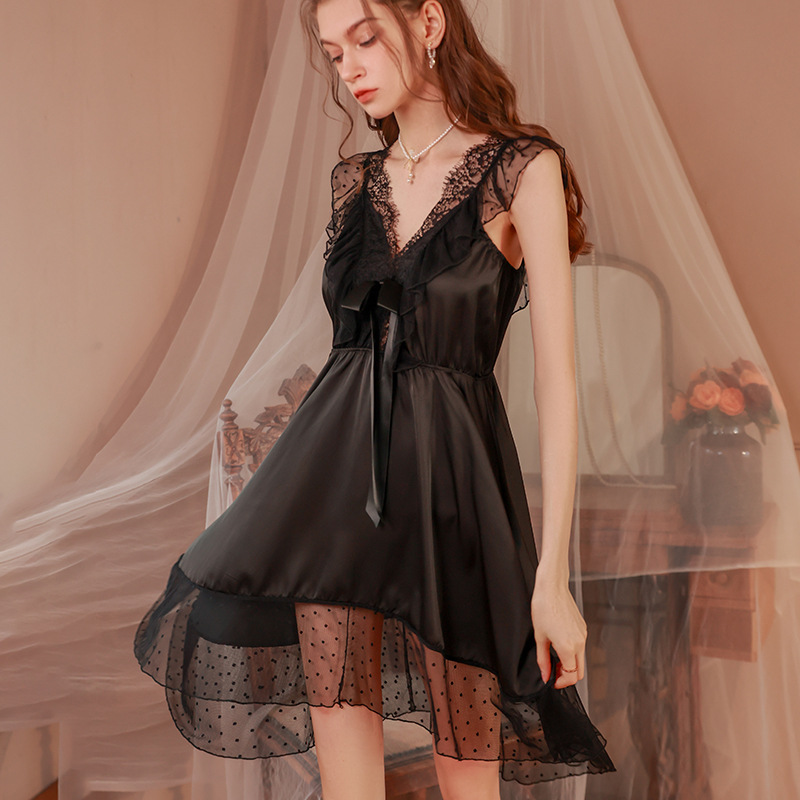 3074 sexy home wear summer new lace nightdress light luxury perspective strap pajamas pure desire with chest pad suit